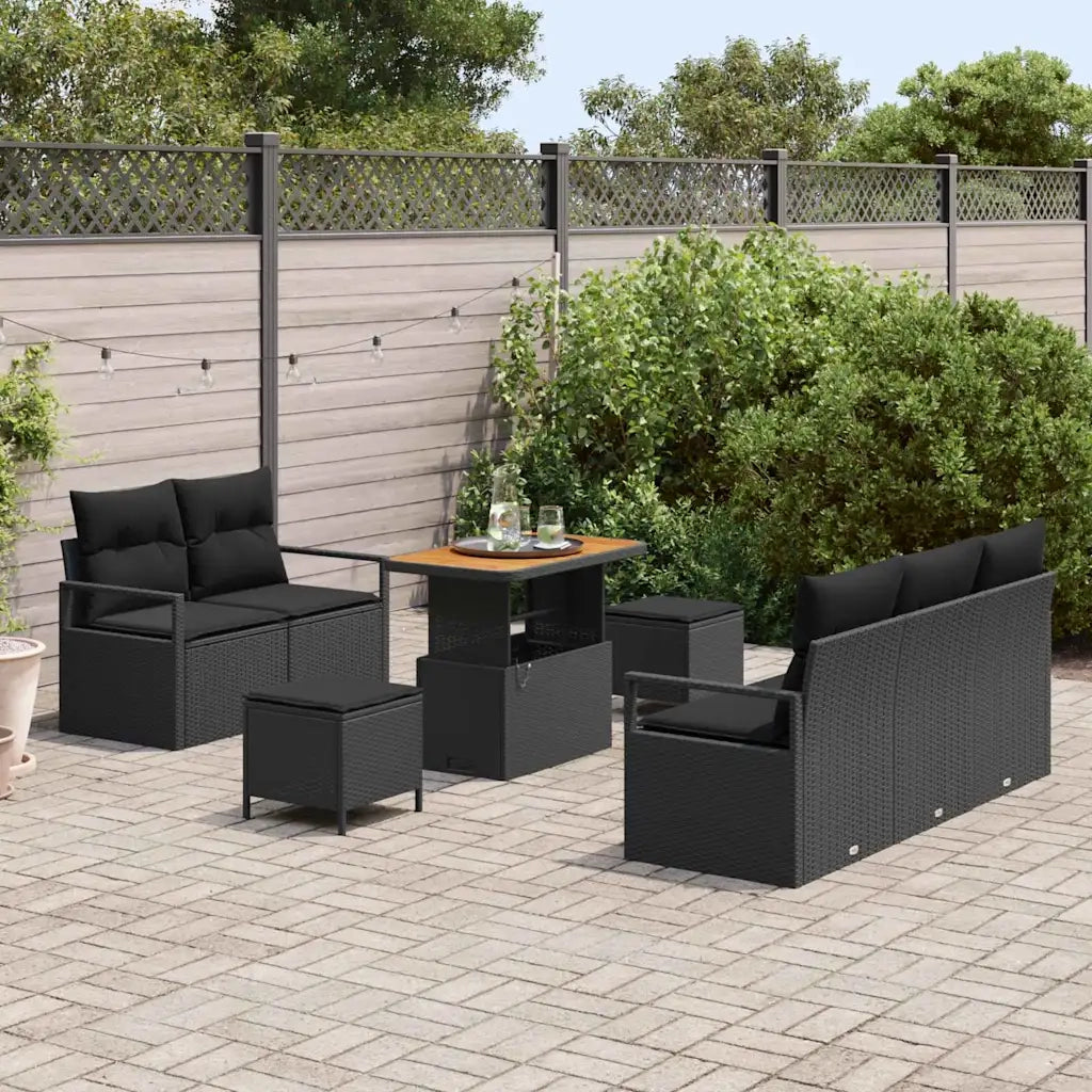 Set Divano da Giardino con cuscino con archiviazione 8 pcs Nero