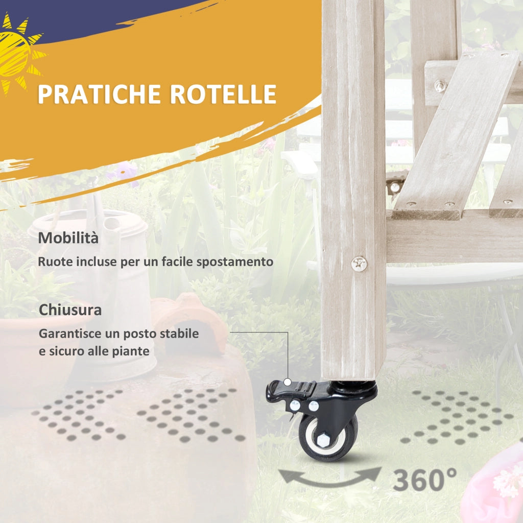 Fioriera Rialzata da Esterno a 8 Sezioni in Legno di Abete con Ripiano Laterale e Mensola Inferiore per Giardino 123x54x87 cm