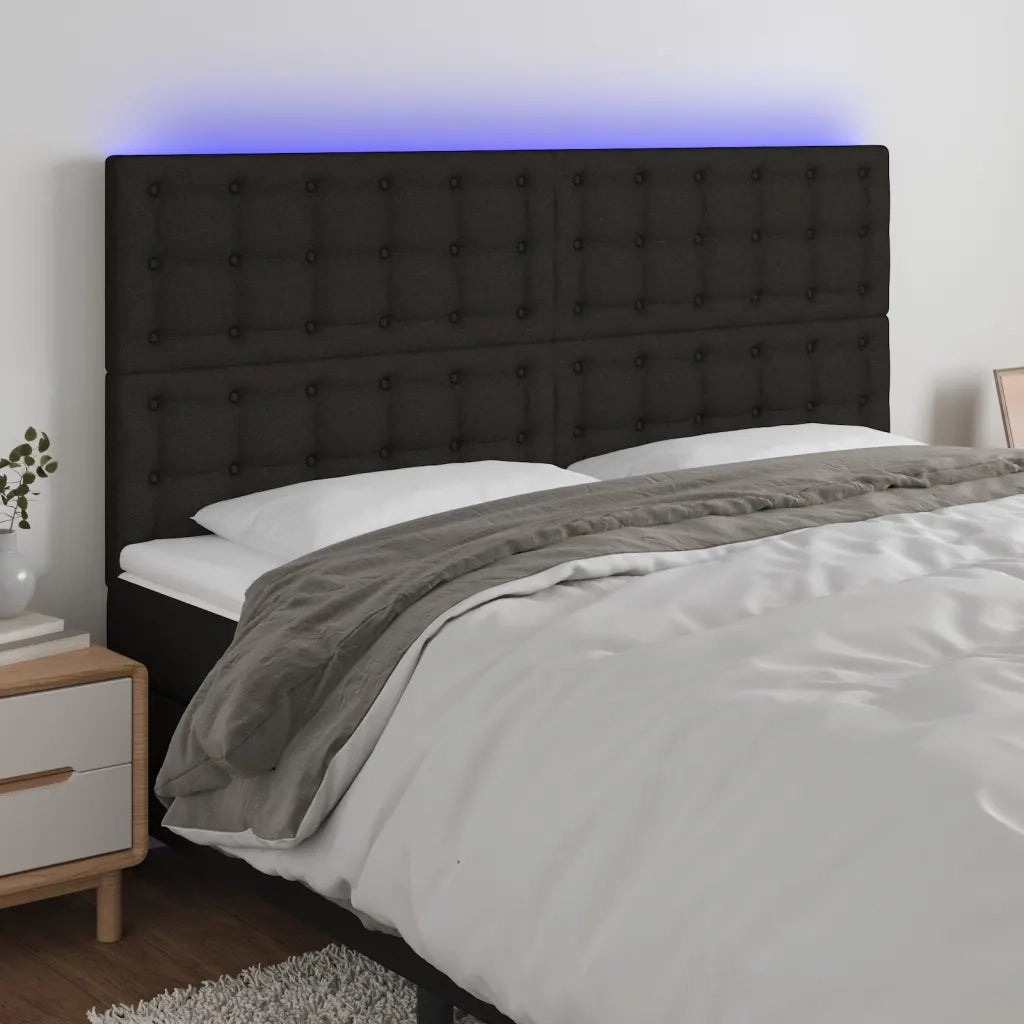 Testiera | Testata a LED nero 200x5x118/128cm in Tessuto