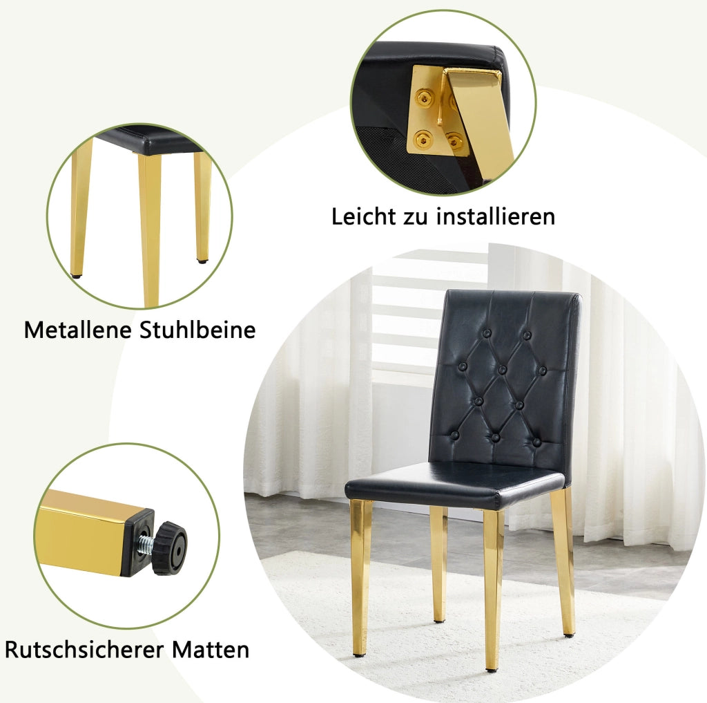 SEDIA da pranzo set da 4 pezzi nero e oro con schienale trapuntato