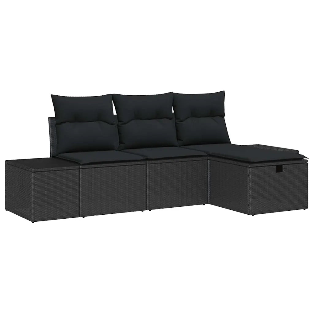 Set Divano da Giardino con cuscino 4 pcs Nero Poly Rattan 3359352