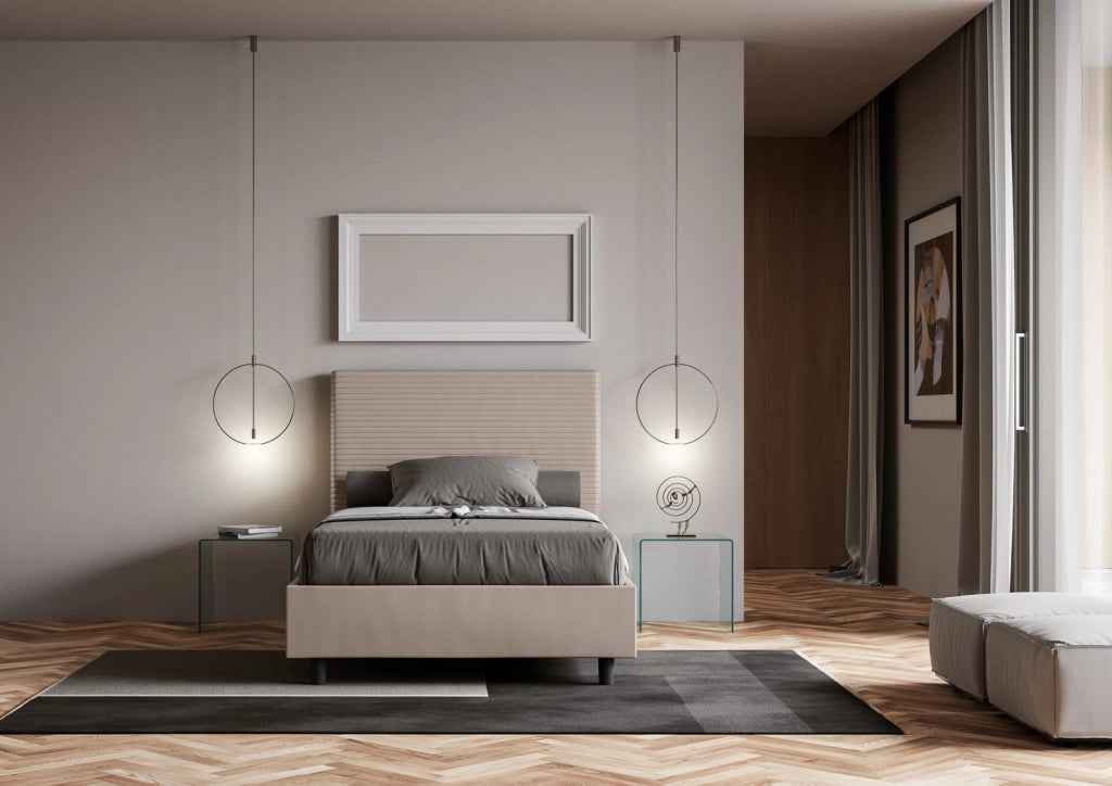Letto Matrimoniale Large 170x200 cm con Rete e Contenitore Focus Tortora