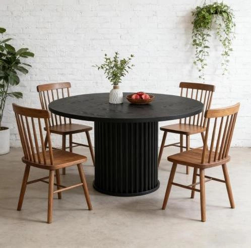 Tavolo da pranzo rotondo nero Ø 120 cm con base in metallo