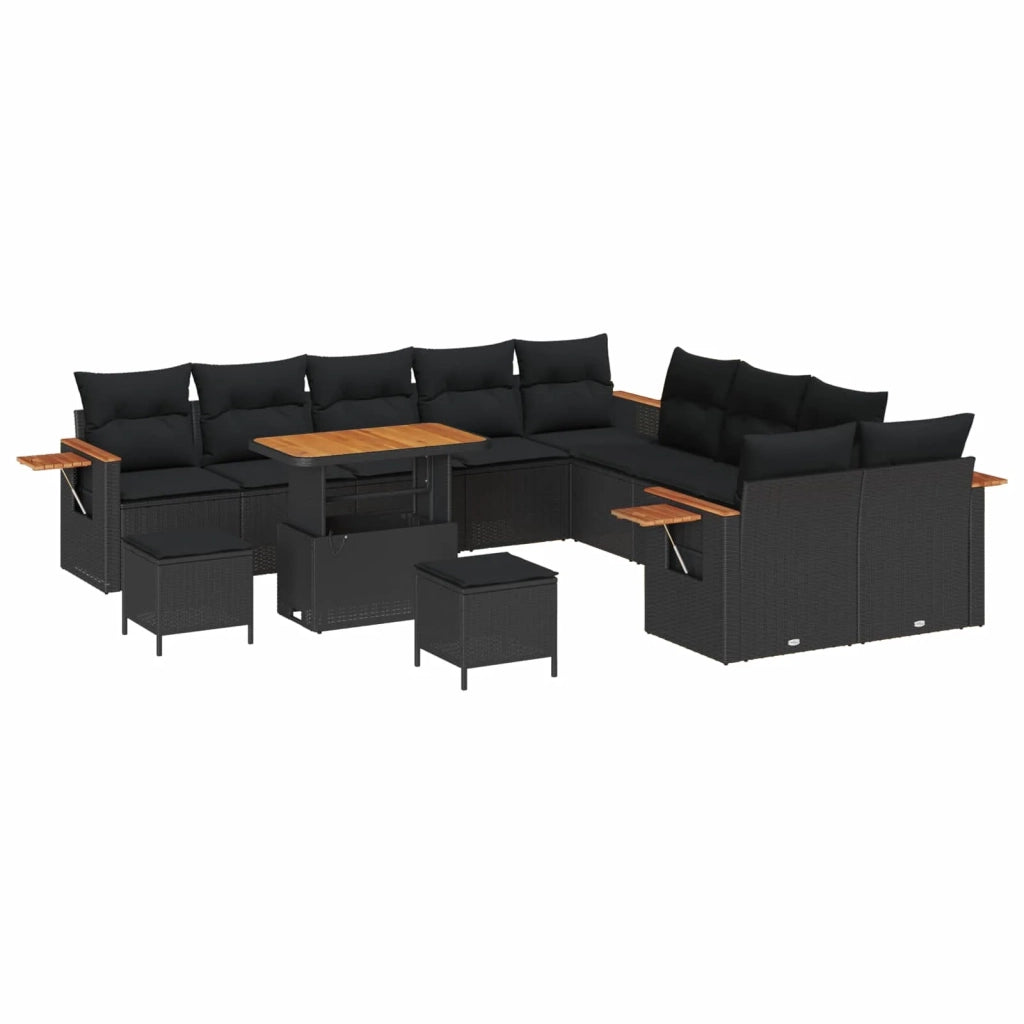 Set Divano da Giardino con cuscino 17 pcs Nero polyrattan