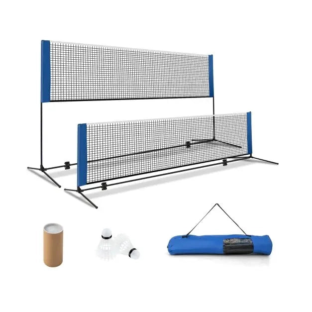 Rete da Badminton Portatile Regolabile in Altezza 85-155 cm per Giardino e Tennis con Borsa e Volani Blu
