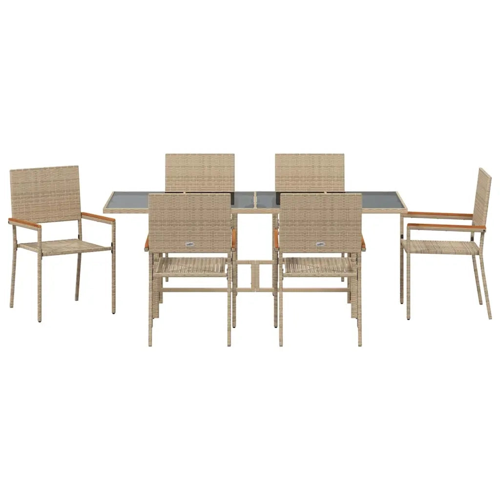 Set da Pranzo per Giardino 7 pcs Beige polyrattan