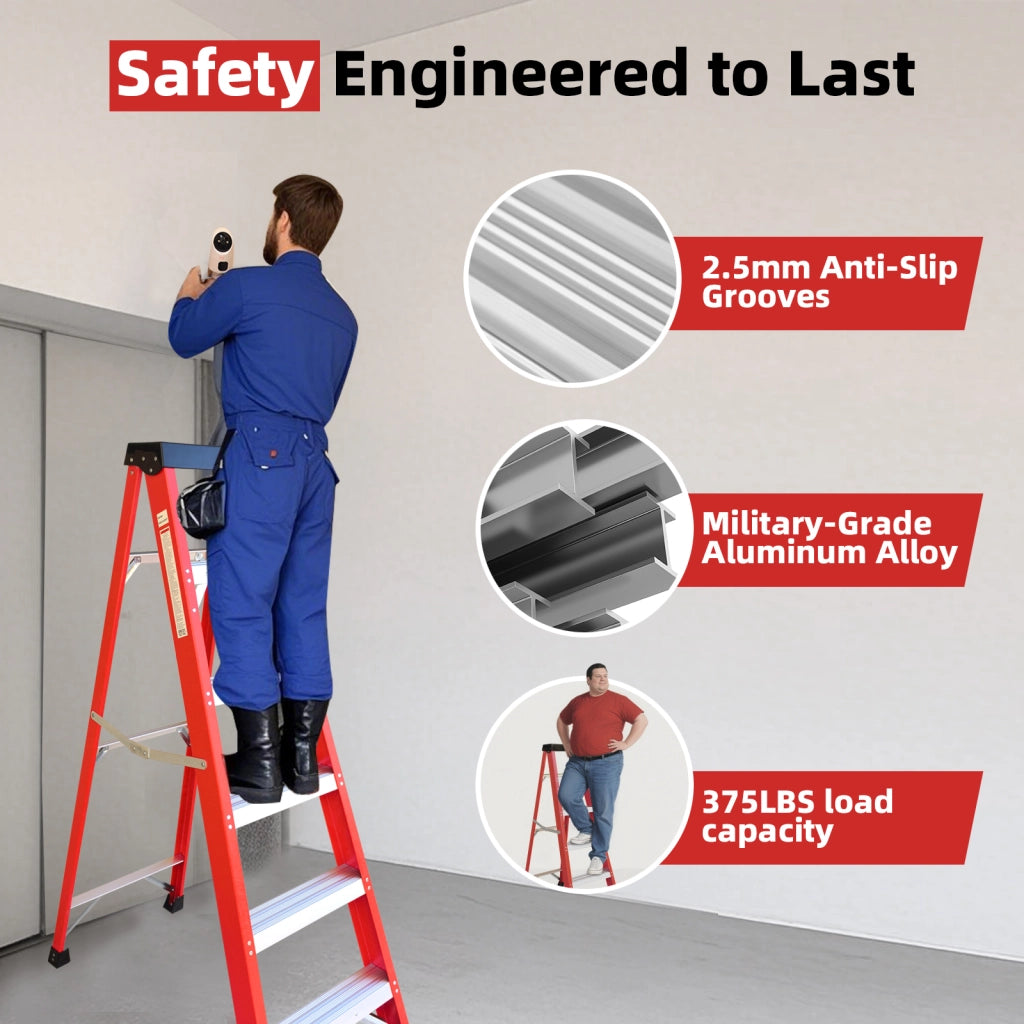 Scala in fibra di vetro monoposto per elettricisti, isolante, portata 150 kg