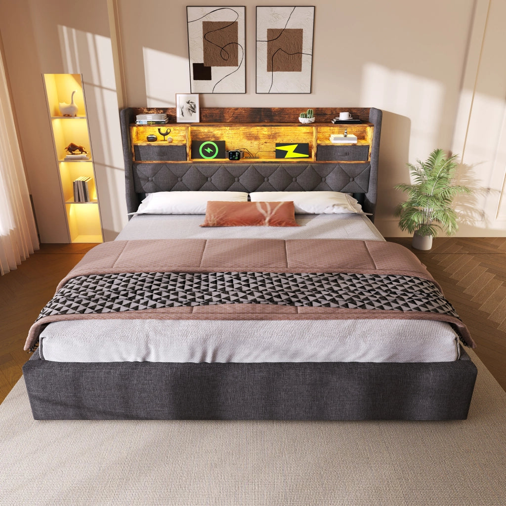 letto imbottito lino grigio 140 x 200 cm