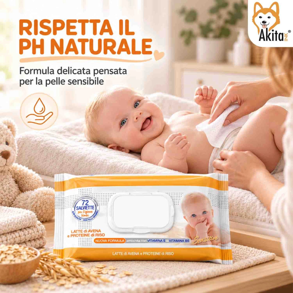 Akitaink 12 Pack Salviettine Latte di Avena e Proteine del Riso