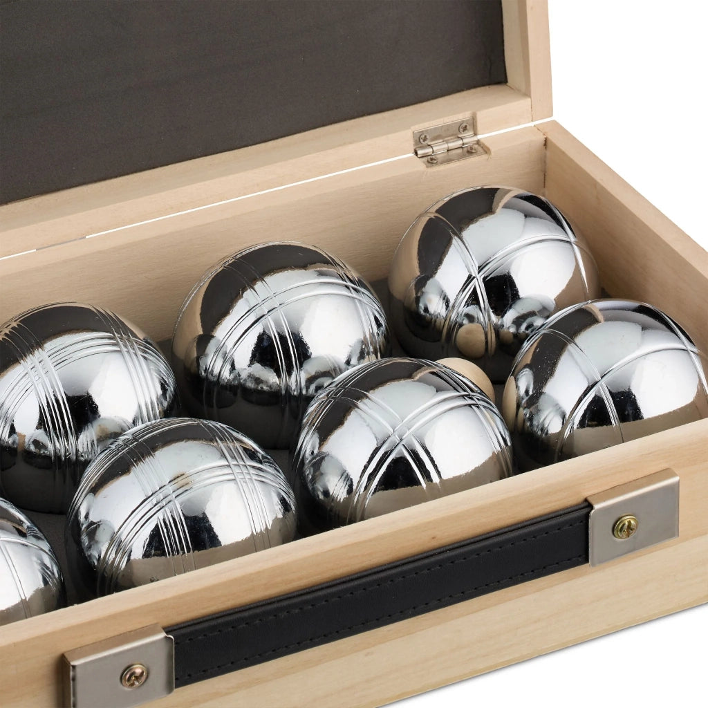 Set di 8 bocce da pétanque in acciaio per giochi all'aperto giardino 28 mm comoda custodia in acciaio grigio 13_0015906