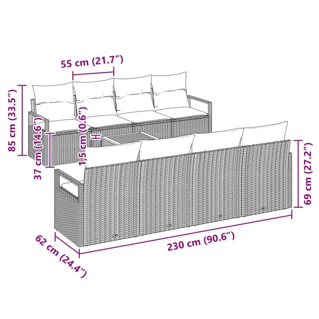 Set Divano da Giardino con cuscino 9 pcs Nero polyrattan 3347683