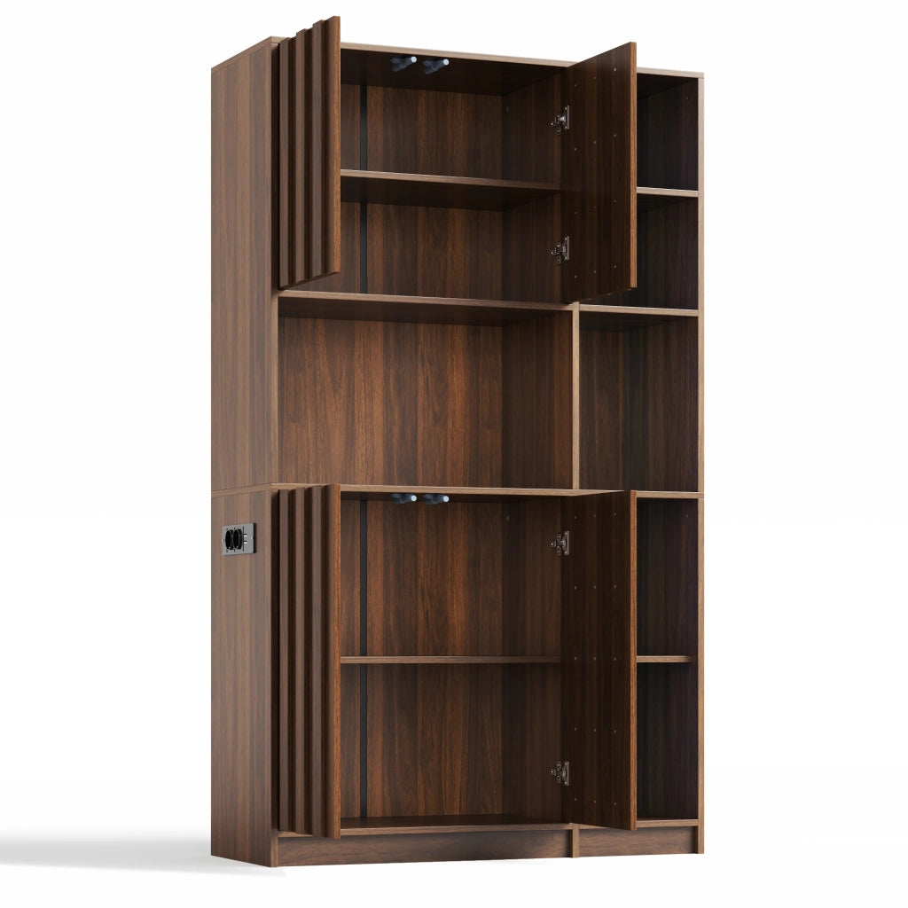 Mobile da cucina 105x40x180 cm con illuminazione RGB e prese in MDF noce