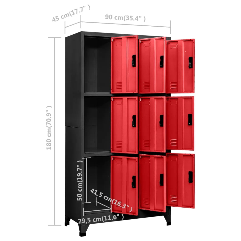 Armadietto a casetti moderno di design 90 x 45 x 180 cm chiudibile a chiave atmosfera contemporanea in acciaio antracite 02_0047021