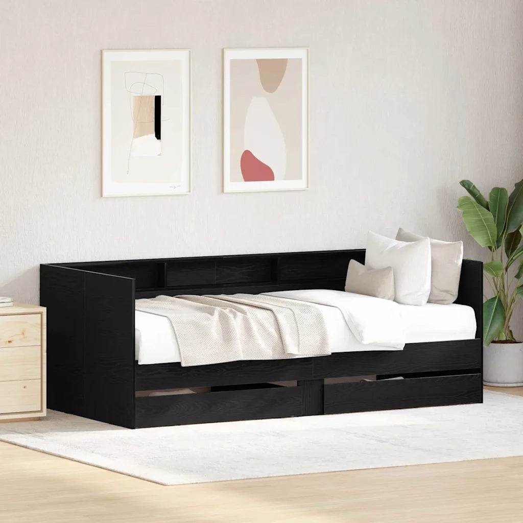 Letto singolo | Letto per adulti | Daybed con testiera Rovere Nero 90 x 200 cm Legno multistrato