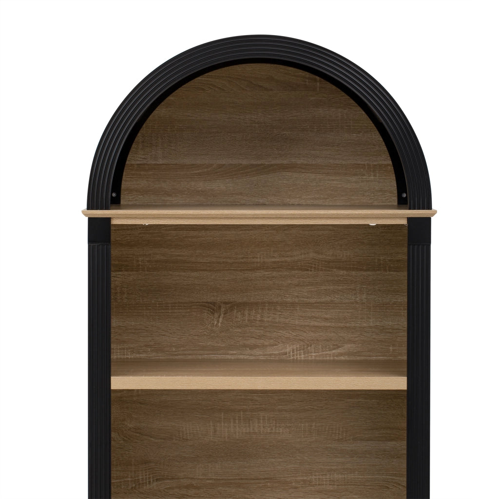 Credenza alta con LED ripiano regolabile 2 ante e 3 vani aperti in MDF nero per cucina soggiorno 76,2 × 40,1 × 180 cm
