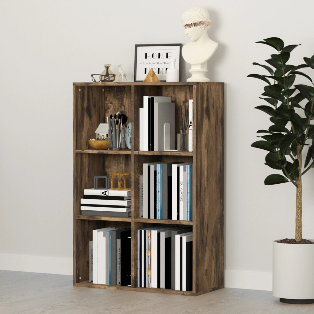 Libreria a 3 Livelli con 6 Cubi ¨C Xylo ¨C Legno Marrone Rustico 65,5x30x97,5 cm