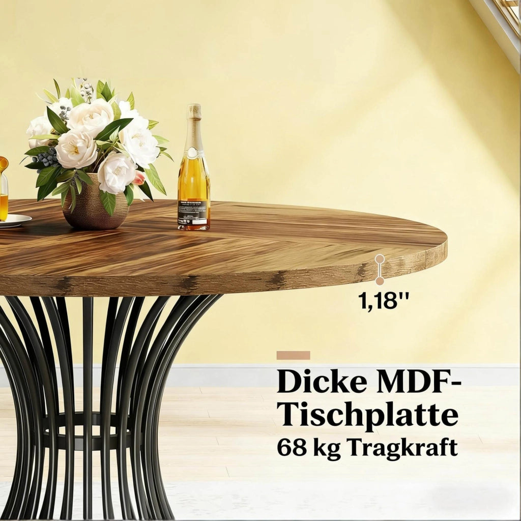 TAVOLO da pranzo rotondo in MDF e metallo, nero/marrone rustico