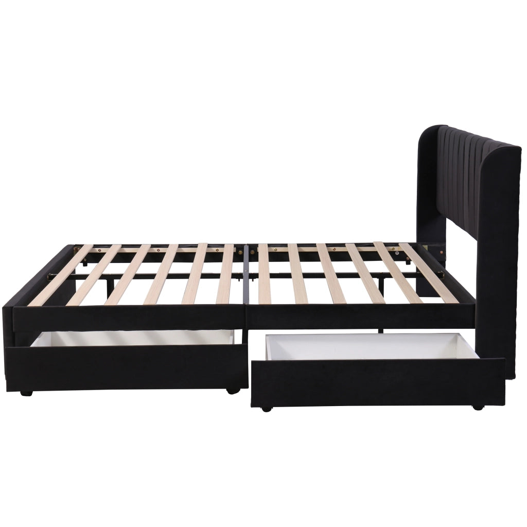 Letto contenitore 180x200 cm con cassetti in velluto nero