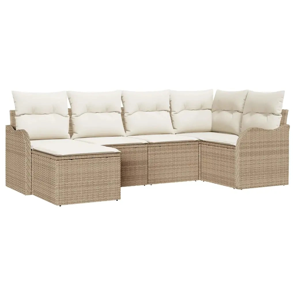 Set Divano da Giardino 6 pcs Beige e bianco Poly Rattan