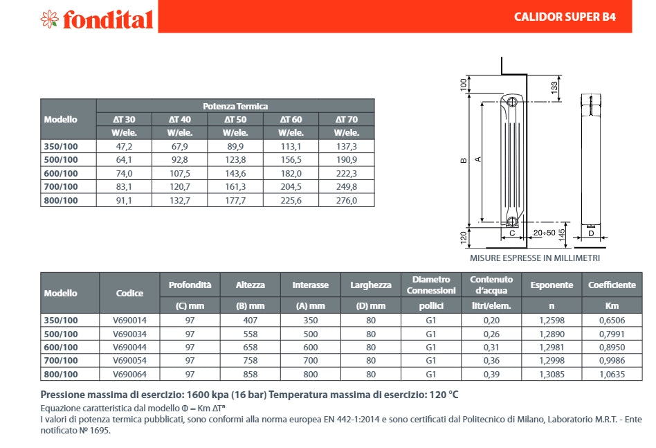RADIATORE IN ALLUMINIO CALIDOR SUPER B4  H500