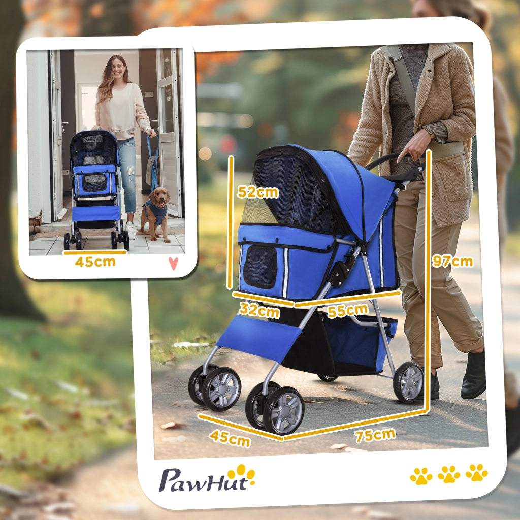 Carrello per cani pieghevole e leggero, blu, ideale per escursioni