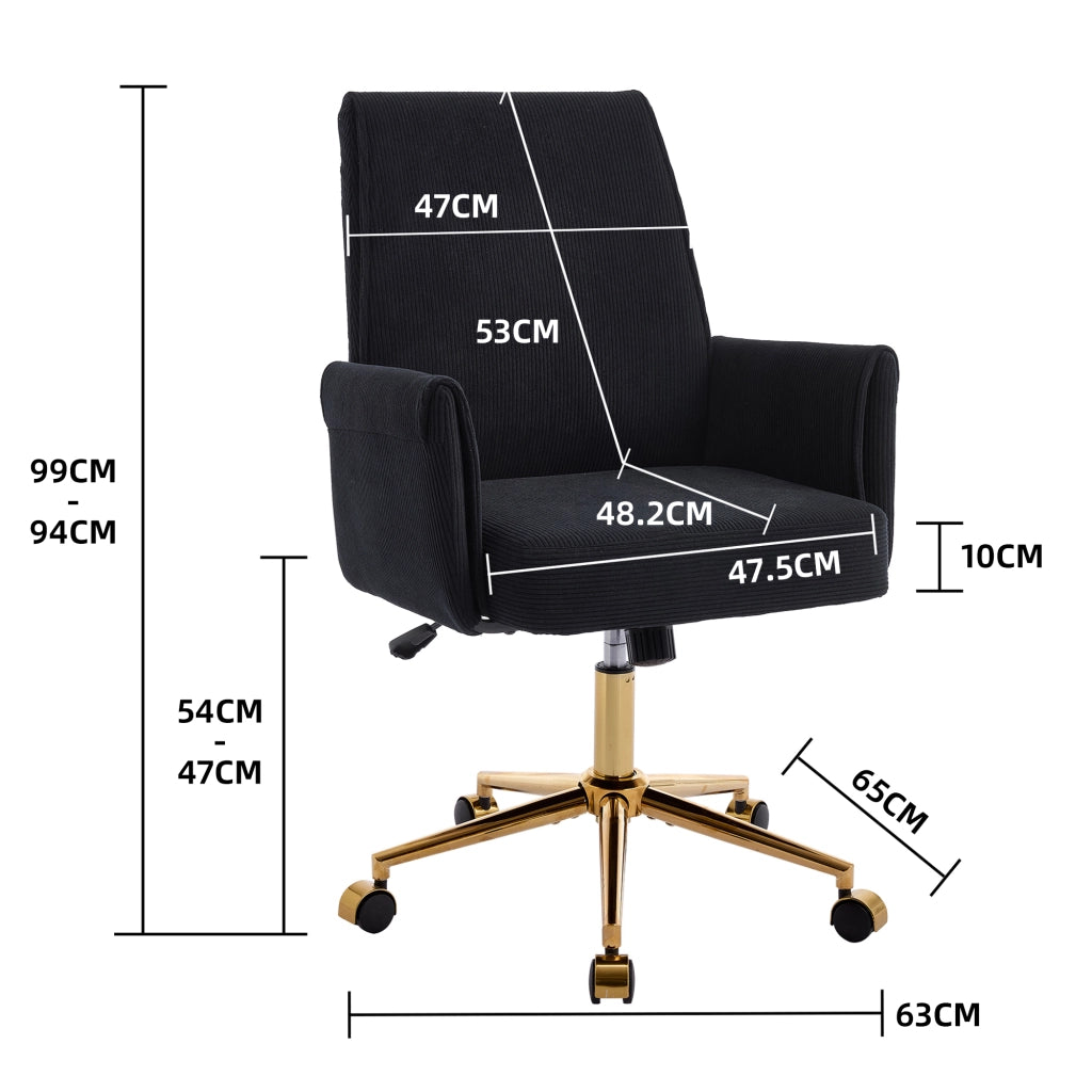SEDIA Ufficio Ergonomica Girevole Nero Velluto a coste Base Oro