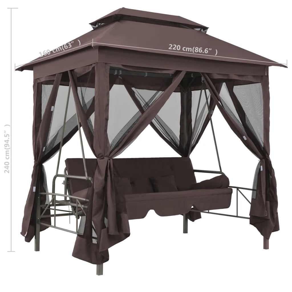 Gazebo Convertibile Panchina a Dondolo Caffè 43240
