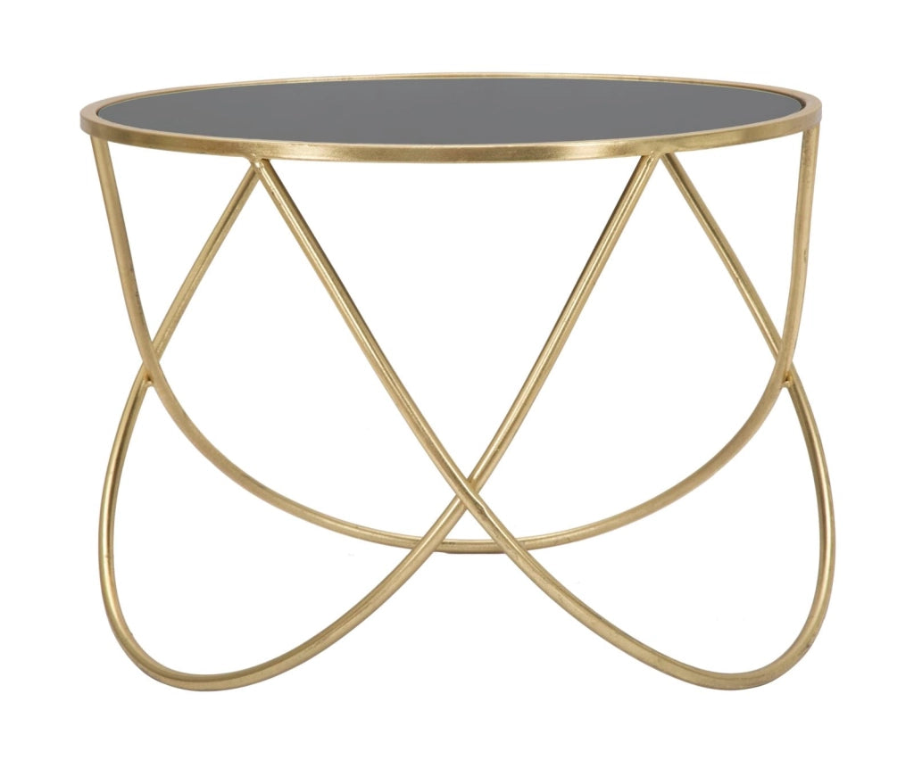 Tavolinetto Ring Ø60x45 cm in Ferro MDF e Specchio Nero e Oro