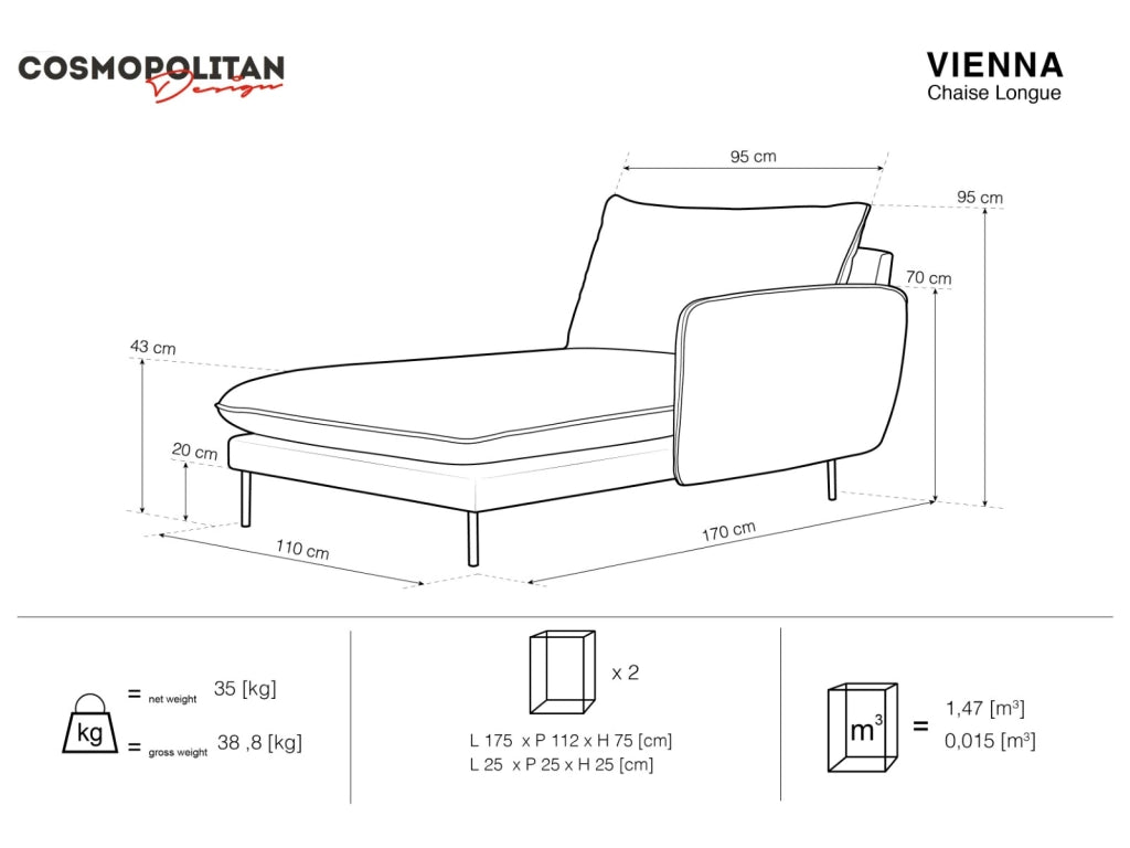 Cosmopolitan Design - Chaise longue destra "Vienna" in bouclé beige 