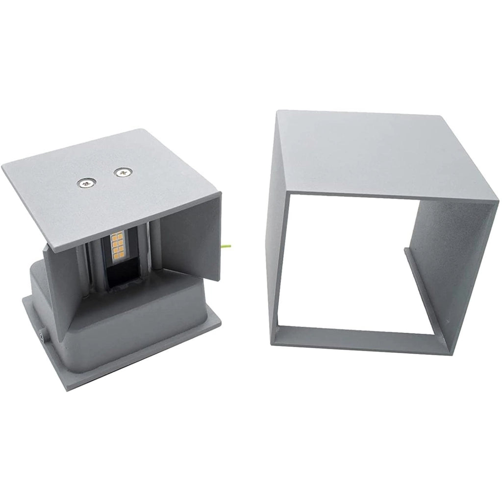 Applique cubo esterni IP65 LED 12W illuminazione doppio fascio luce parete facciata giardino casa albergo 230V GRIGIO 6000K