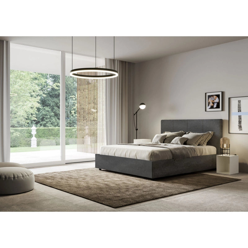 Letto imbottito Letto Matrimoniale alla Francese 150x210 cm Mika - Contenitore,Microfibra,Grigio