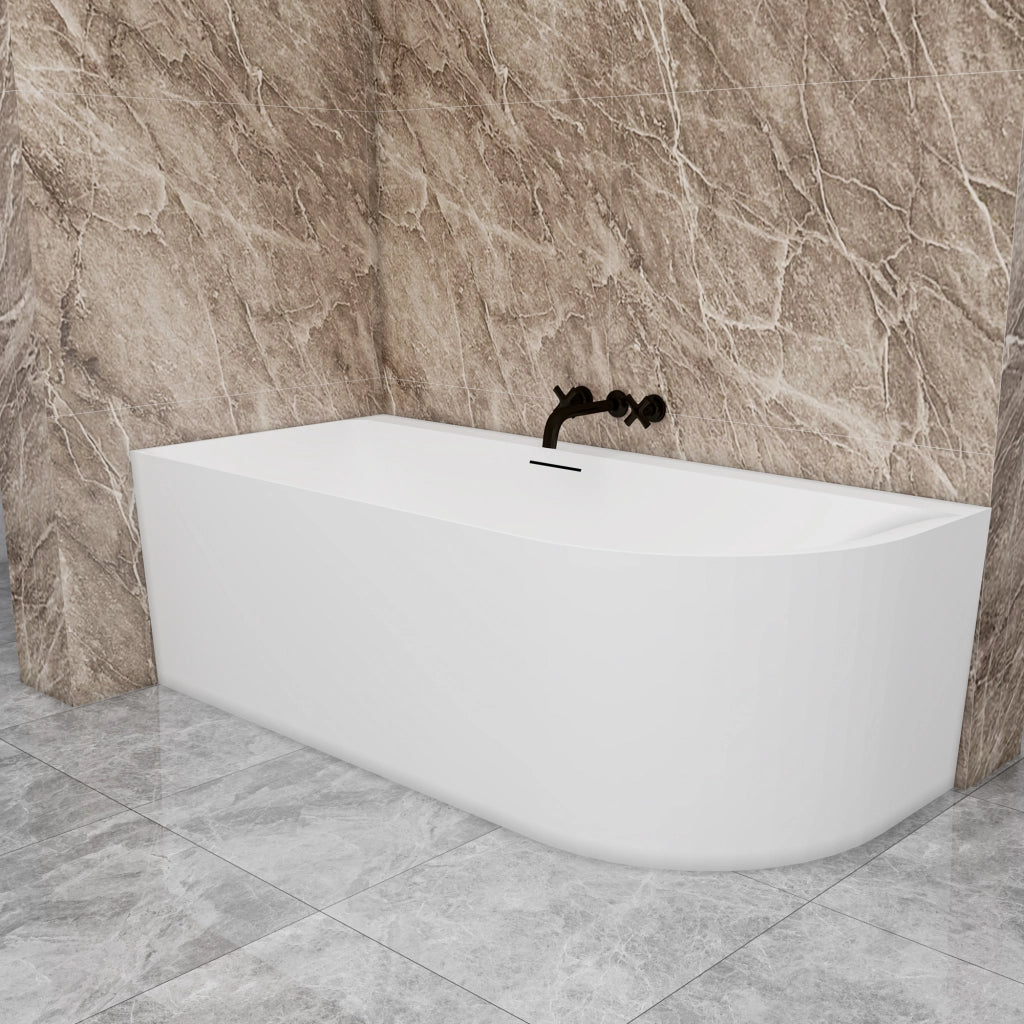 Vasca a Isola Angolare Asimmetrica SINISTRA 180x80x60 cm Bianco Vasca da Bagno Semi-Freestanding in Acrilico