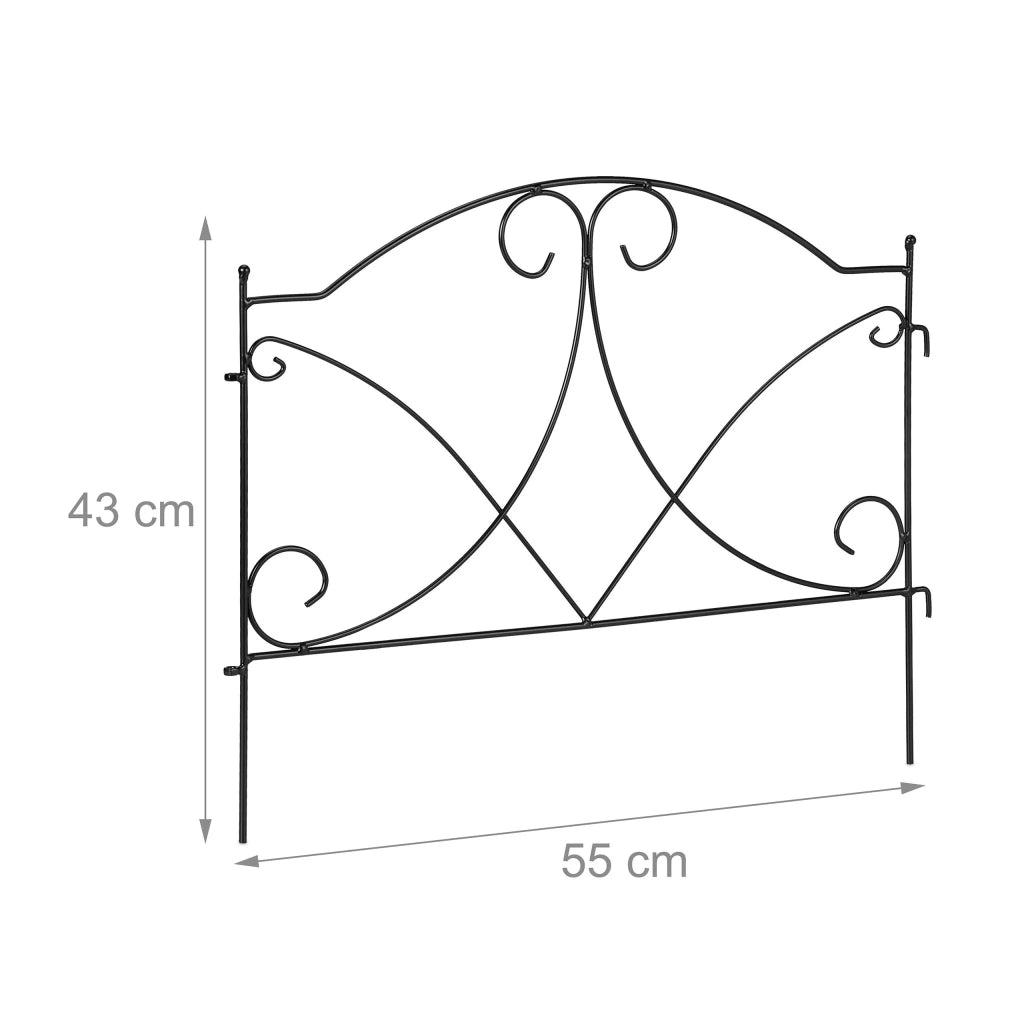 Barriera da giardino decorativa in ferro 6 elementi da piantare delimitazione chiara design antico in metallo nero 13_0012420