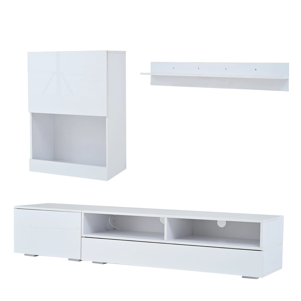Parete attrezzata bianca in tre pezzi con illuminazione LED