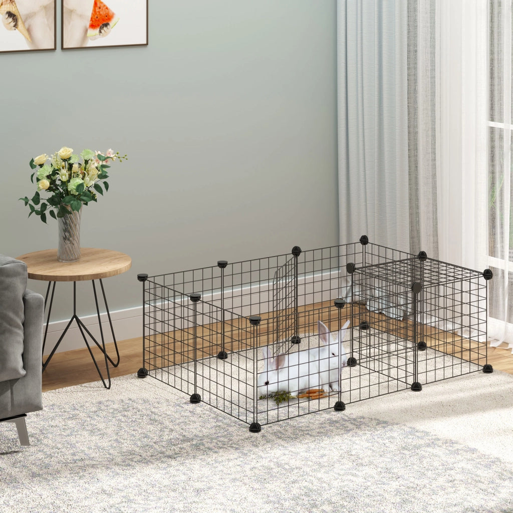 Recinto per Conigli e Porcellini d'India Modulabile con Accessori Montaggio, 105x70x35cm - Nero