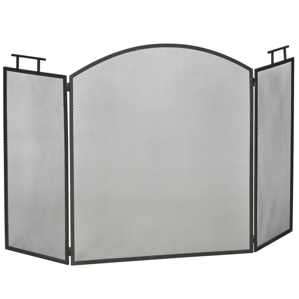 Parascintille per camino 128 x 2 x 76,5 cm in ferro nero pieghevole