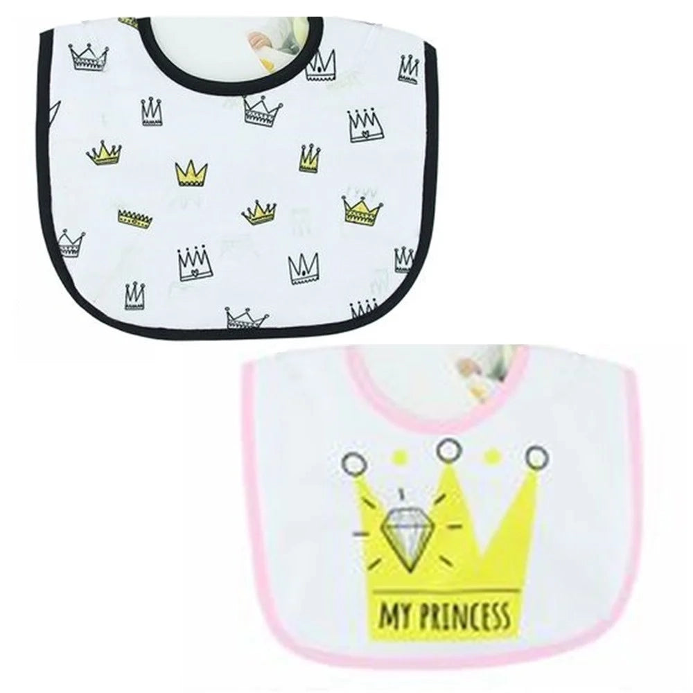 Trade Shop - Set 2pz Bavetta Bavaglino Per Pappa Allattamento Bambini Neonato Fantasia Corone 31225 -
