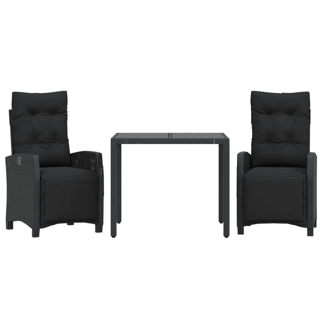 Set da Pranzo da Giardino 3 pz con Cuscini Nero in Polyrattan 3212888