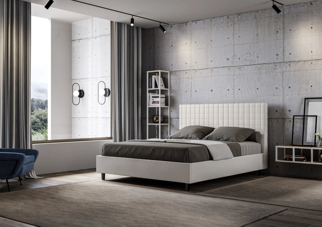 BS COM Letto queen size senza rete imbottito 150x210 similpelle bianco