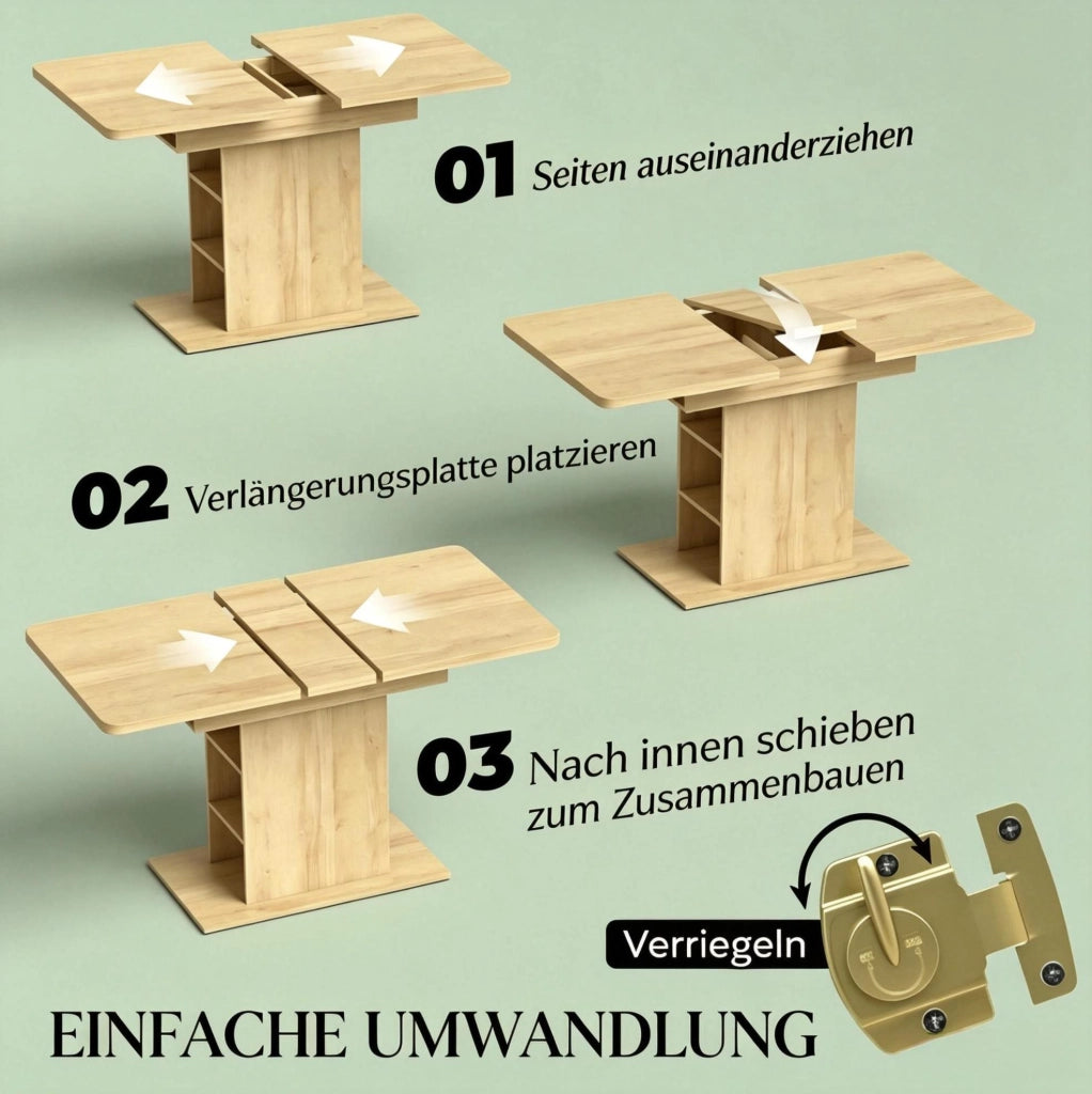 Tavolo da pranzo allungabile 110-130 cm con ripiani