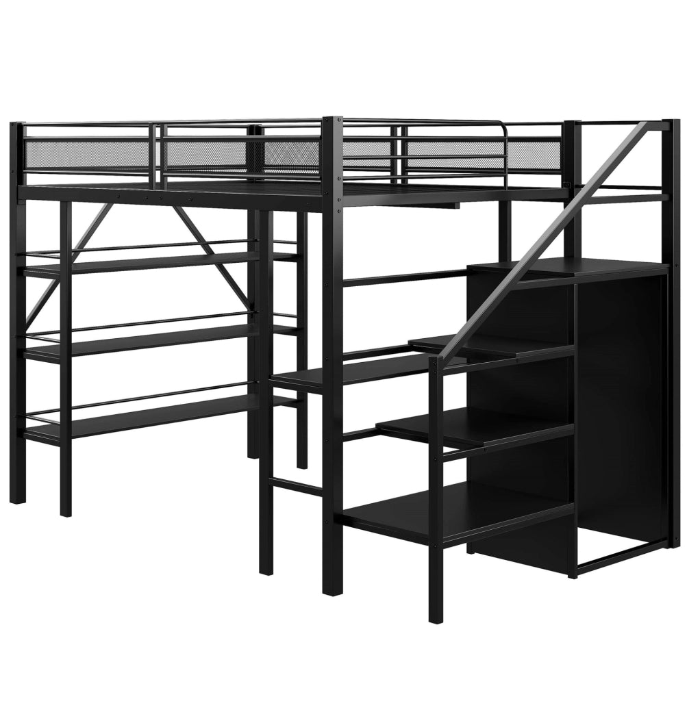 Letto a soppalco multifunzione 140x200 cm con scrivania, scaffale e armadio
