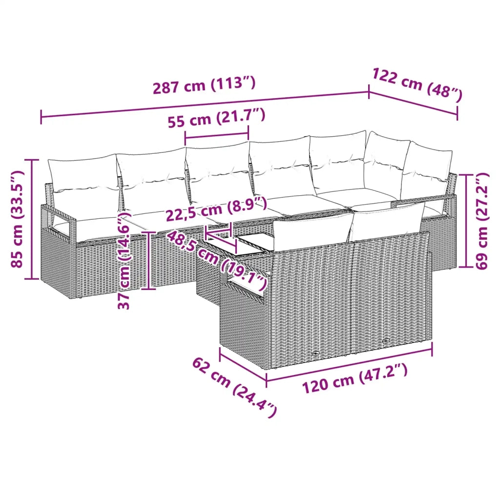 Set di divani 9 pcs Nero polyrattan 3346446