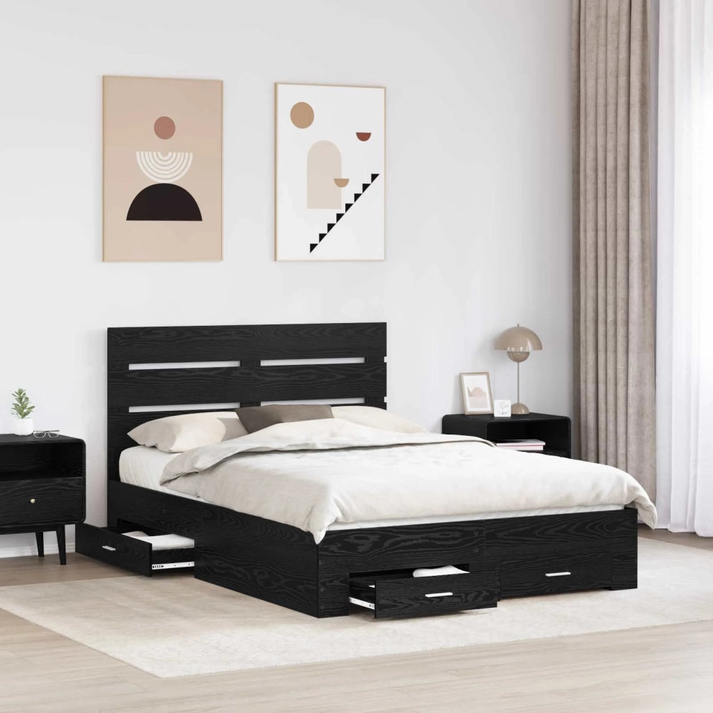 Letto matrimoniale | Letto per adulti | Struttura del letto Rovere Nero Legno multistrato