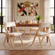 2 sedie da pranzo pieghevoli in legno massello, lino beige, imbottite, salvaspazio, già montate