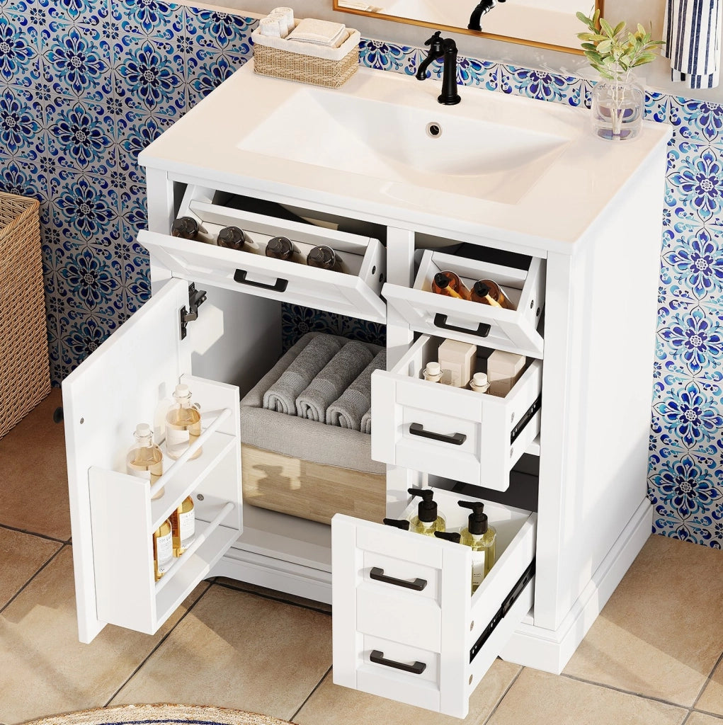 Mobile lavabo da terra 76x47x82 cm in MDF bianco con lavabo