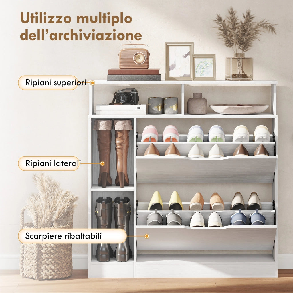 Scarpiera Stretto con Divisori Regolabili, Bianco