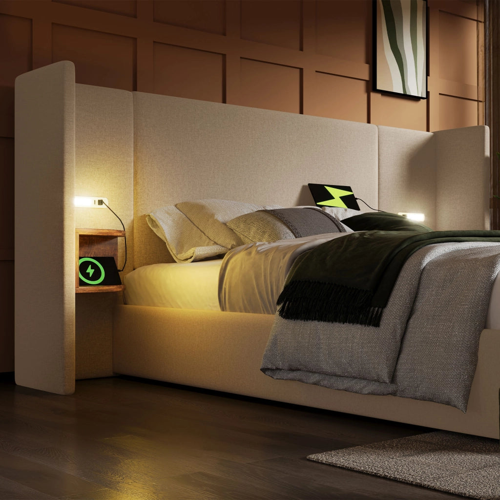 Letto contenitore matrimoniale 160x200 beige con materasso