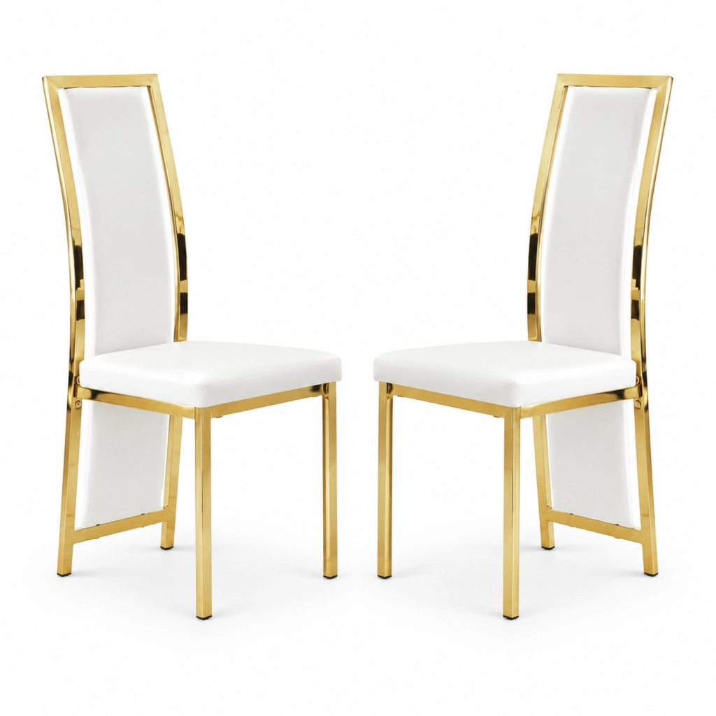 Set di 2 sedie da pranzo 109 cm in metallo e similpelle PU; bianco e oro