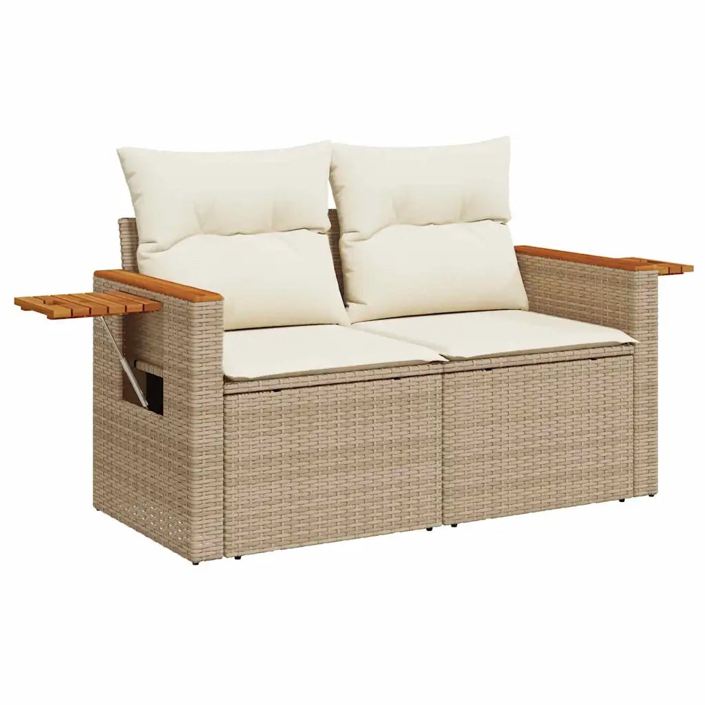 Set Divano da Giardino 9 pcs Beige e Crema polyrattan