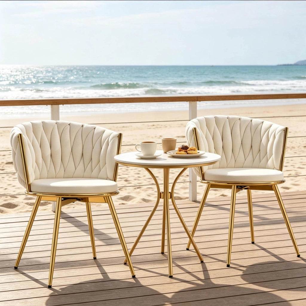 Sedia da pranzo girevole beige, schienale imbottito, set da 2